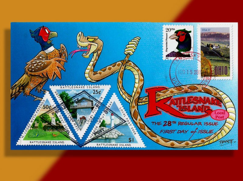 Rattlesnake Island Local Post - Pheasant & Snake on RILP FDC w/ Triangle Stamps!