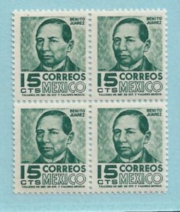 1951 Mexico Sc859 15c Benito Juarez MNH block of 4