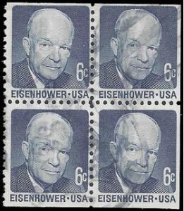 #1393 6c Eisenhower Booklet Block of 4 1970 used