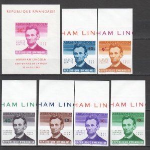 OZ0237 IMPERFORATE 1965 RWANDA ABRAHAM LINCOLN !!! MICHEL 125 EURO BL+SET MNH