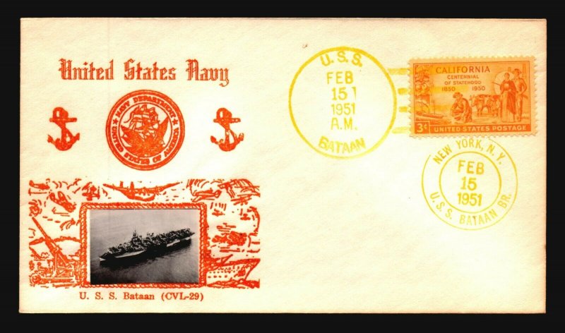 US 1951 USS Batan Crosby Cacheted Cover / UA - L4743