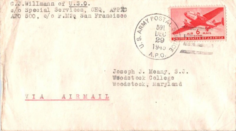 United States A.P.O.'s 6c Transport 1945 U.S. Army Postal Service, A.P.O. 501...