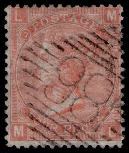 GB QV SG93, 4d dull vermilion plate 7, FINE USED. Cat £130. IRELAND ML