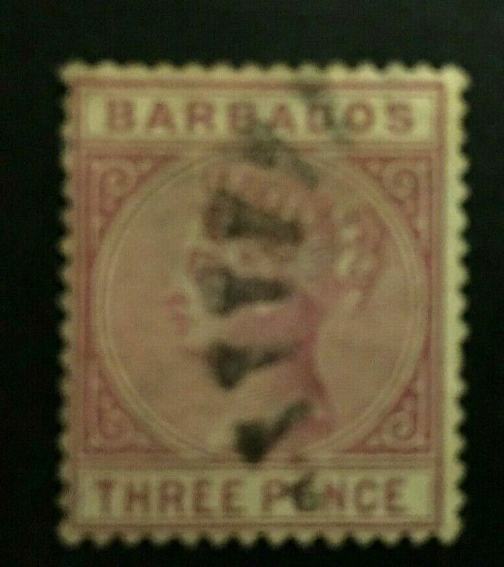 Barbados: 1882, Three Pence, Reddish Purple, SG 96, good used.