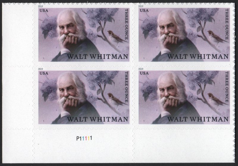 SC#5414 (85¢) Walt Whitman Plate Block: LL #P11111 (2019) SA