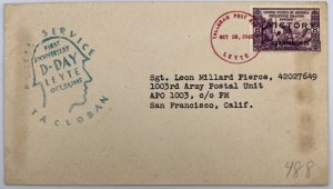 Philippines 1945 Cover Sc 488 Tacloban First Anniversary Cover D-Day Leyte