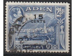 Aden 1951 KGVI Pictorials 15c On 2½a Violet Blue Used Sc#38 Sg 38 