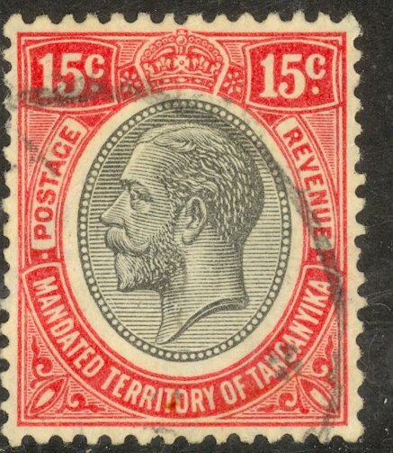 TANGANYIKA 1927-31 KGV 15c Red and Black Portrait Issue Sc 31 VFU