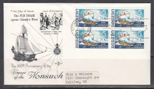 Canada Scott 482 Blk 4 Rose Craft FDC - Voyage of the Nonsuch