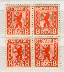 GERMANY; BERLIN 1946 Allied Zone issue fine Mint MNH 8pf. BLOCK of 4