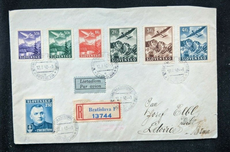 1940 Bratislava Slovakia Registered Airmail Cover