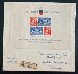 1936 Vaduz Liechtenstein Souvenir Sheet Cover To Zurich Switzerland SC#B14