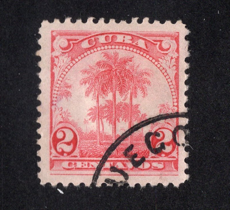 Cuba 1905 2c rose Royal Palms, Scott 234 used, value = $1.10