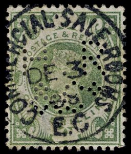 4483: GB SG211 1s Green. Commercial Sale-Rooms Postmark. 1887. Sc#122 Mi97a...