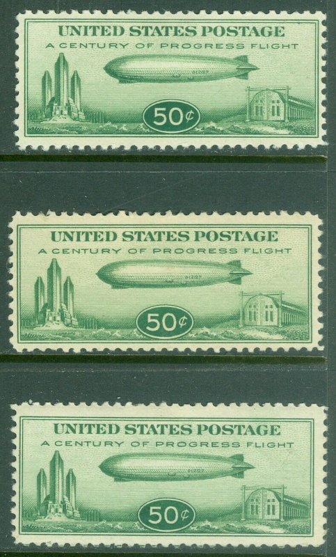 EDW1949SELL : USA 1933 Scott #C18. 3 stamps. Fine-Very Fine, Mint OG. Cat $135.