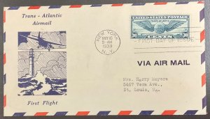 C24 Mayne cachet 30 c Trans-Atlantic Winged Globe FDC 1939