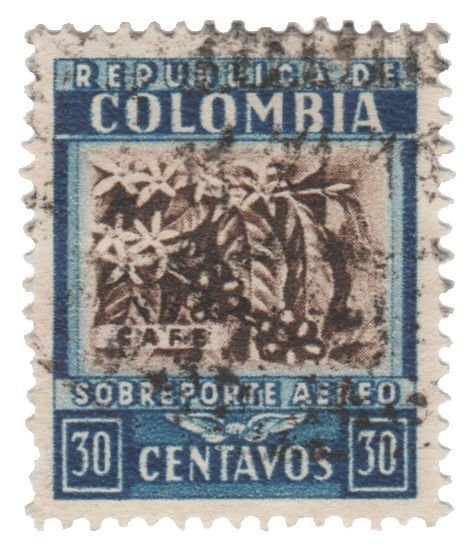 COLOMBIA AIRMAIL STAMP 1932 - 39. SCOTT # C102. USED. # 5