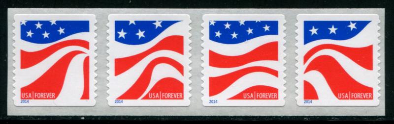 4897a US (49c) Red, White & Blue Flags SA coil, MNH strip/4