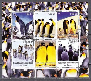 Congo Dem., 2001 Cinderella. Penguins on a sheet of 6.