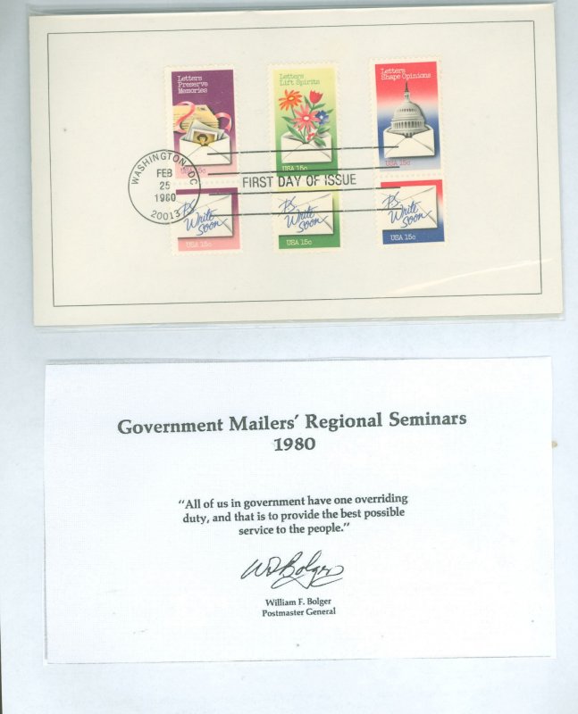 US 1810a 1980 letter writing FDC, 15c set of six on a folder presented to participants of a conference, with stamps and a first