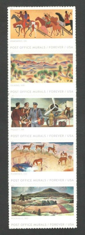 5372-76 (5376a) Post Office Murals Strip Of 5 Mint/nh FREE SHIPPING