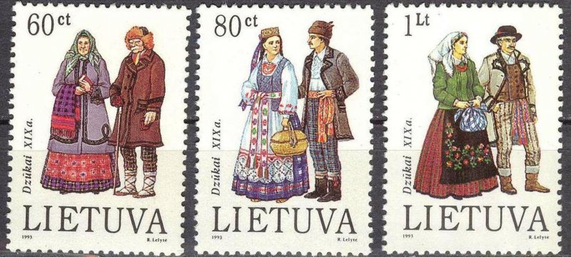 Lithuania 1993 Traditional Costumes Dzukai set of 3 MNH