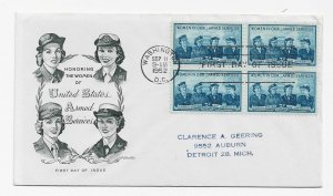 US 1013 (Me-4) 3c Women in Armed Services blk 4 FDC Artmaster Cachet ECV $12.50