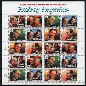 UNITED STATES SCOTT #3345/50 BROADWAY SONGWRITERS COMPLETE SHEET MINT NH