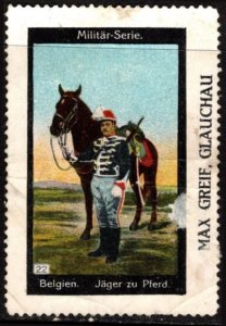 Vintage Germany Poster Stamp Military Series Belgium Hunter On Horseback