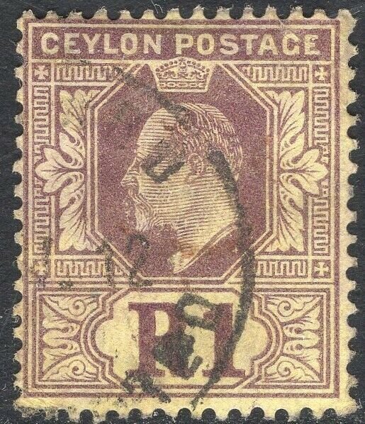 CEYLON-1910-11 1r Purple/Yellow Sg 297 GOOD USED V50146