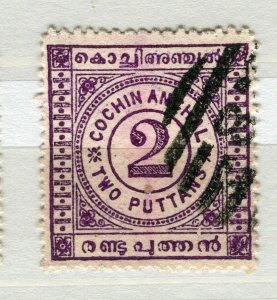 INDIA COCHIN; 1903 early classic Local Numeral issue used SHADE of 2p. value