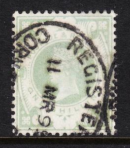 GREAT BRITAIN — SCOTT 122 (SG 211) — VICTORIA 1/- DULL GREEN — USED — SCV $50.00