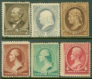 EDW1949SELL : USA 1882 Sc #205-6, 209-10, 213, 215 Mint OG Minor faults Cat $735