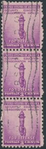 US 901 3 cent National Defense Issue; Used; Strip of 3 -- See details and scan