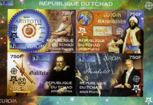 Chad 2009 EUROPA CEPT Galileo-Aristotle-Humboldt Sheet Imperforated Mint (NH)