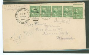 US 804/839 1947 a 1c Washington prexy sheet stamp was added to a miscut line strip of four Washington coil stamps with partial p