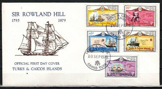 Turks & Caicos, Scott cat. 391-395. Sir Roland Hill issue. First Day Cover.