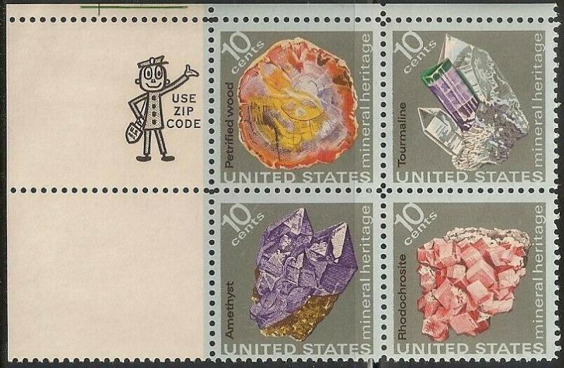 US 1539-1541 1541a Mineral Heritage 10c zip block A UL (4 stamps) MNH 1974 