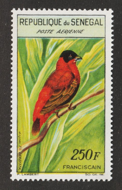 1963 Senegal Sc# C29 (airmail) 250F, Red Bishop, Bird. MNH stamp Cv$9.00