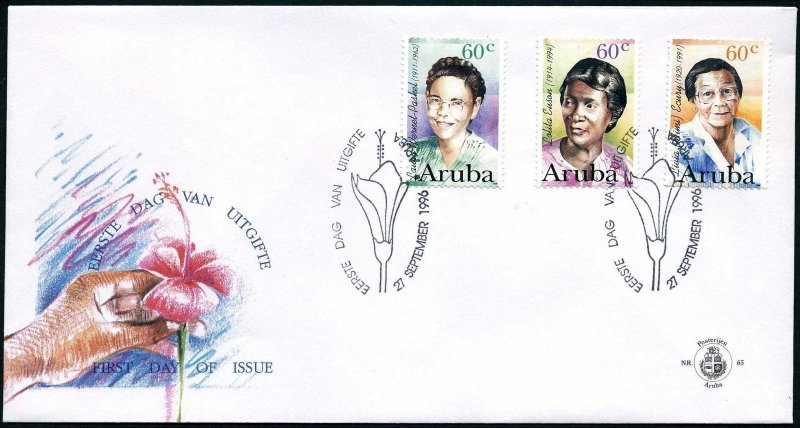 Aruba 139-141 FDC.Michel 182-184. Women 1996.Livia Ecury,nurse;Lolita Euson,poet