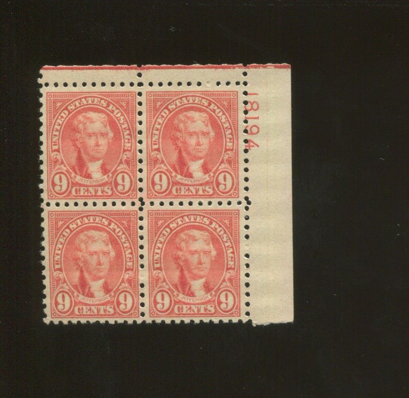 United States Postage Stamp #590 MH F/VF Plate No. 18194 Block of 4