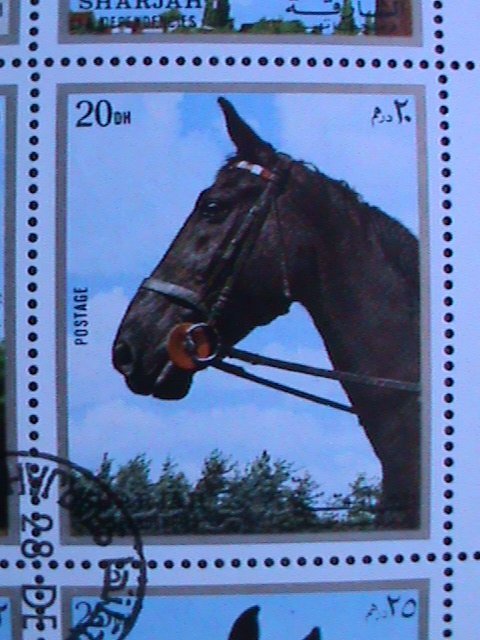 SHARJAH-1972-WORLD FAMOUS LOVELY HORSES CTO FANCY CANCEL SHEET-VERY FINE