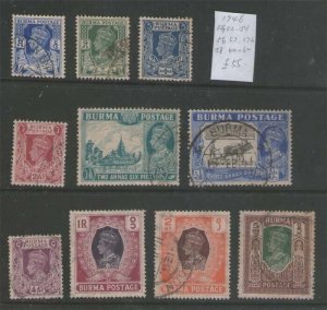 Burma 1946 KGVI Sc 52-54,56-7,59-60,62-4 FU