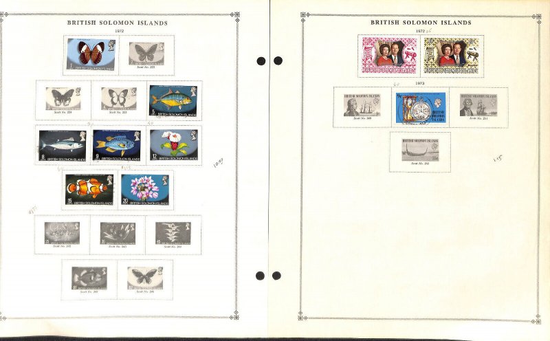 Solomon Islands Stamp Collection on 22 Scott International Pages, 1946-1976