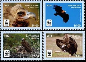 Kyrgyzstan 2014 WWF Black vulture Aegypius monachus set of 4 stamps MNH