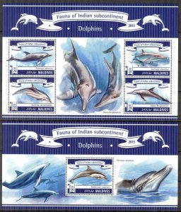 Maldive Islands 2015 Marine Life Dolphins (2) Sheet + S/S MNH