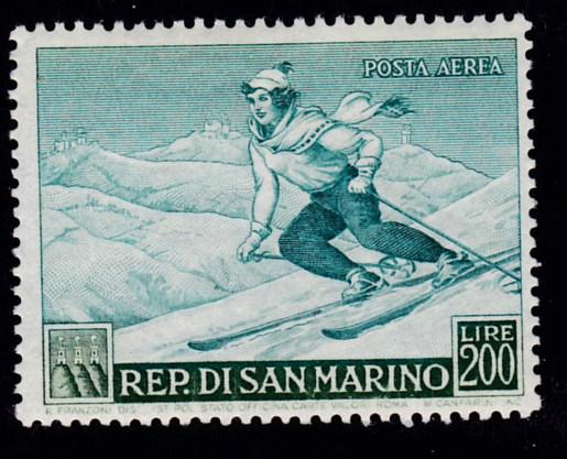 San Marino 1953  SKIER VF/Mint(*) Airmail 200 Lire