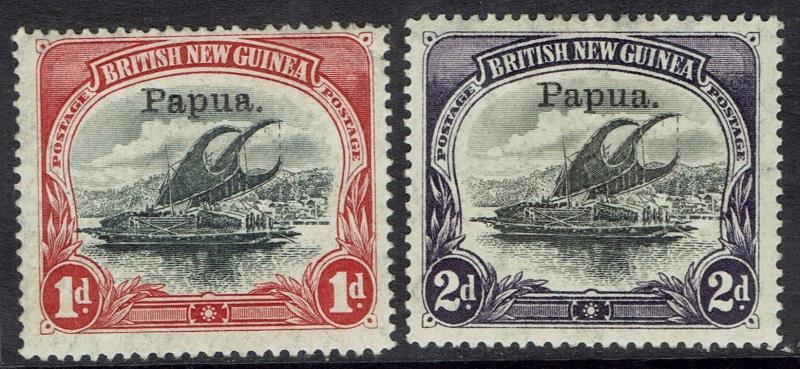 PAPUA 1907 LAKATOI OVERPRINTED SMALL PAPUA 1D AND 2D VERTICAL WMK 