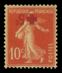 FRANCE 1914 RED CROSS Issue  10c+5c red INVERTED SURCH. Sc# B1var (Maury#147var)