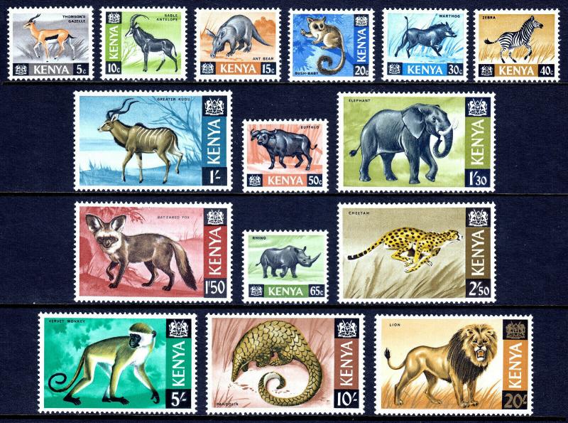 KENYA — SCOTT 20//35 —1966-69 FAUNA ISSUE — MLH — SCV $32.75